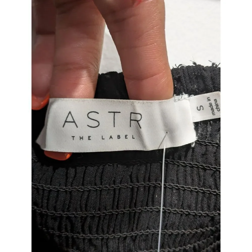 New ASTR The Label Chiffon Shimmer Square Neck Puff Marie Sleeve Crop Top, S